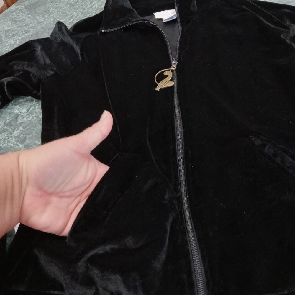 Baby Phat Track Jacket Women's Black Sz S Cat Embossed Velvet Zip Up 90's Y2K - Picture 3 of 13